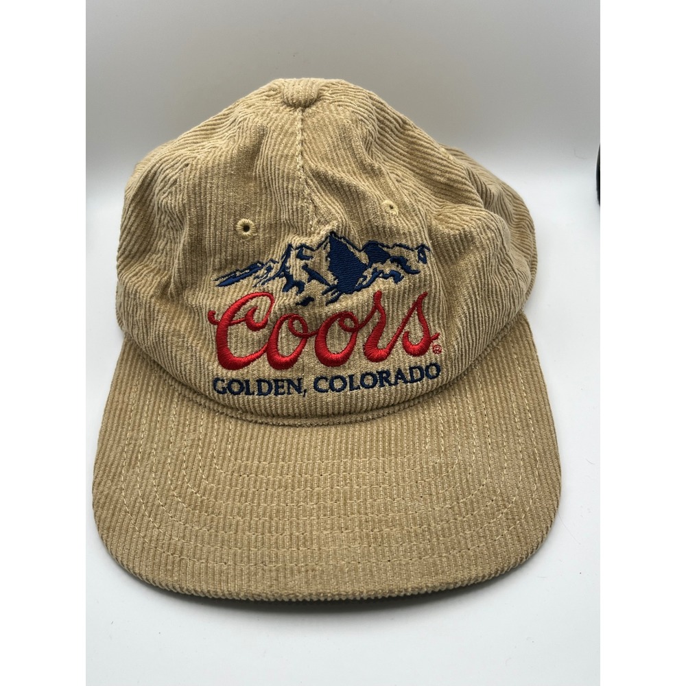 Coors Golden Colorado Corduroy Snapback Hat Tan Vintage Style Mountain Logo Cap